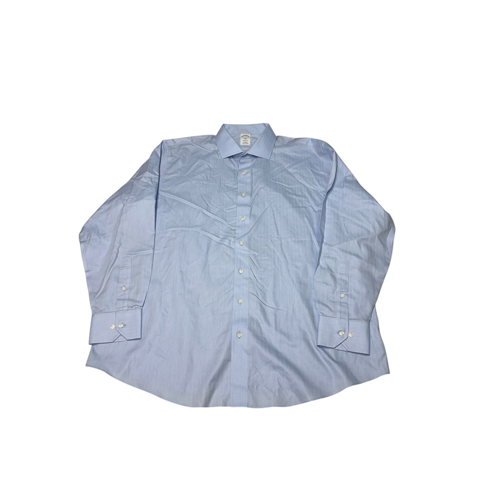 Brooks Brothers 1818 Regular Fit Non-Iron Herringbone Dress Shirt Blue 18-36/37
